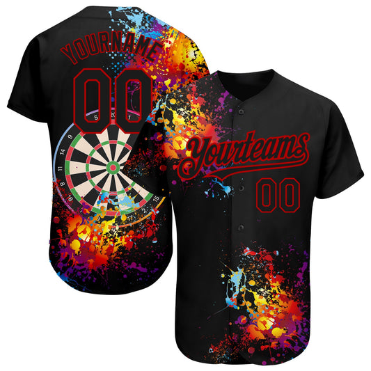 Custom Black Red 3D Pattern Design Dart Board Authentic Baseball Jersey - Sky-Custom