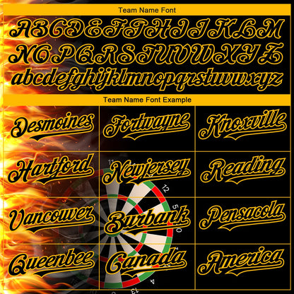 Custom Black Gold 3D Pattern Design Fiery Dart Board Authentic Baseball Jersey - Sky-Custom