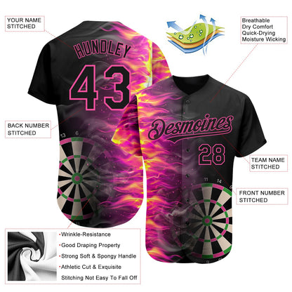 Custom Black Pink 3D Pattern Design Fiery Dart Board Authentic Baseball Jersey - Sky-Custom