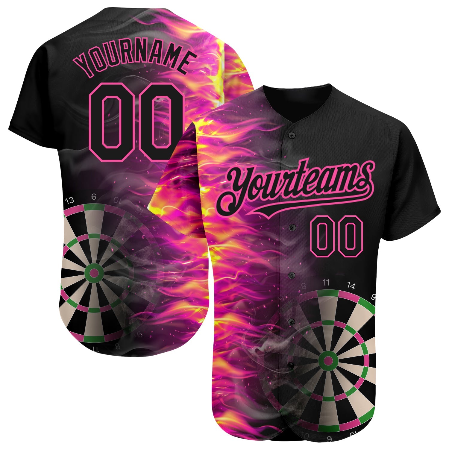 Custom Black Pink 3D Pattern Design Fiery Dart Board Authentic Baseball Jersey - Sky-Custom