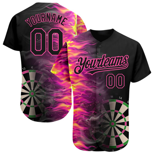 Custom Black Pink 3D Pattern Design Fiery Dart Board Authentic Baseball Jersey - Sky-Custom