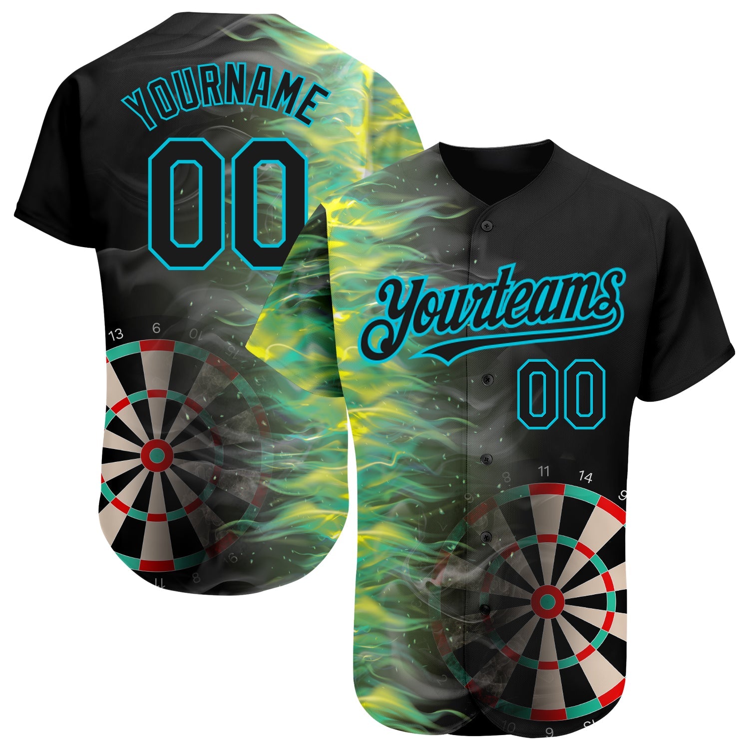 Custom Black Lakes Blue 3D Pattern Design Fiery Dart Board Authentic Baseball Jersey - Sky-Custom