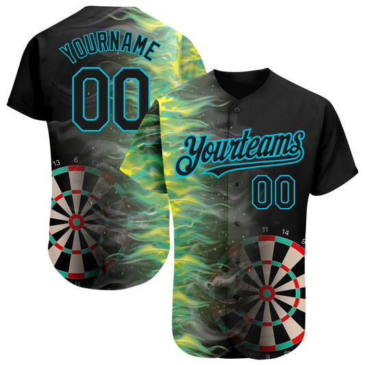 Custom Black Lakes Blue 3D Pattern Design Fiery Dart Board Authentic Baseball Jersey - Sky-Custom