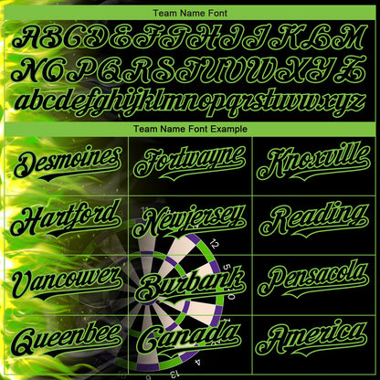 Custom Black Neon Green 3D Pattern Design Fiery Dart Board Authentic Baseball Jersey - Sky-Custom