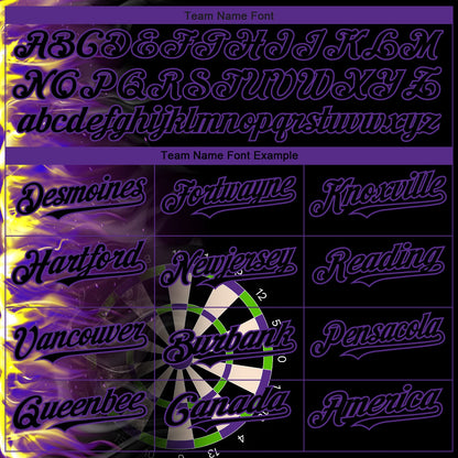 Custom Black Purple 3D Pattern Design Fiery Dart Board Authentic Baseball Jersey - Sky-Custom