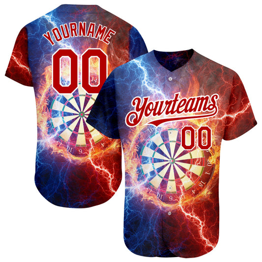 Custom Black Red-White 3D Pattern Design Lightning Flame Dart Board Authentic Baseball Jersey - Sky-Custom