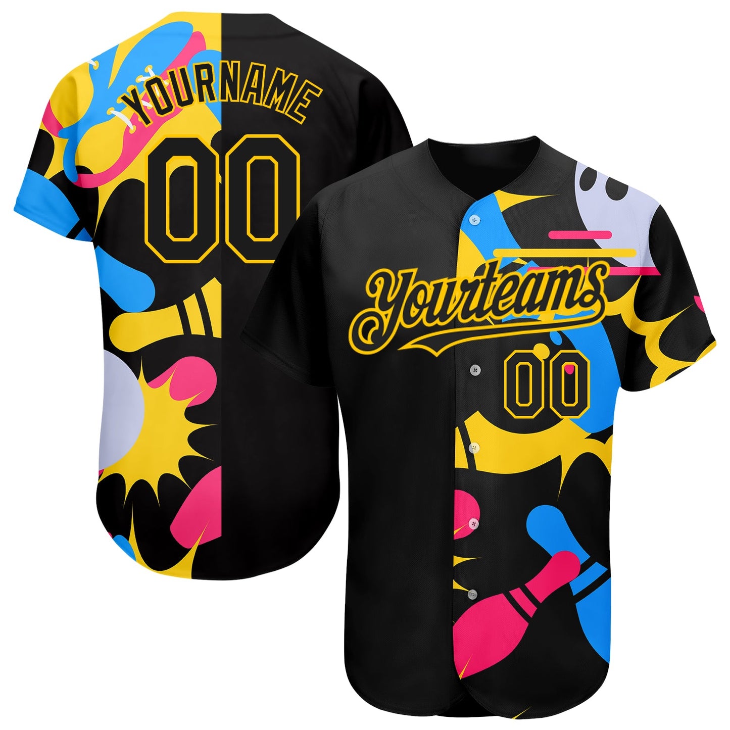 Custom Black Yellow 3D Pattern Design Bowling Authentic Baseball Jersey - Sky-Custom