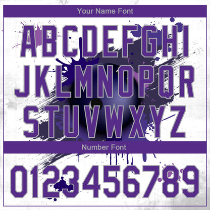 Custom White Purple-Gray 3D Pattern Design Bowling Ball Authentic Baseball Jersey - Sky-Custom