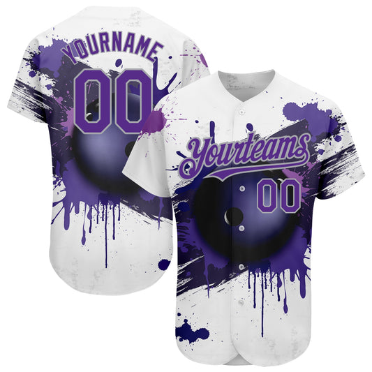 Custom White Purple-Gray 3D Pattern Design Bowling Ball Authentic Baseball Jersey - Sky-Custom