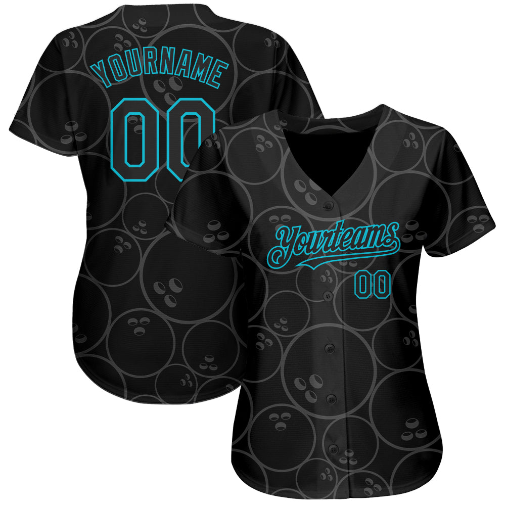 Custom Black Lakes Blue 3D Pattern Design Bowling Ball Authentic Baseball Jersey - Sky-Custom