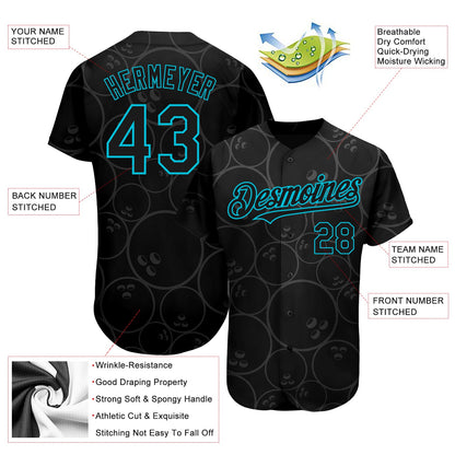 Custom Black Lakes Blue 3D Pattern Design Bowling Ball Authentic Baseball Jersey - Sky-Custom