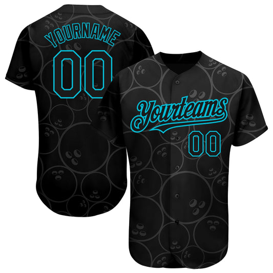 Custom Black Lakes Blue 3D Pattern Design Bowling Ball Authentic Baseball Jersey - Sky-Custom