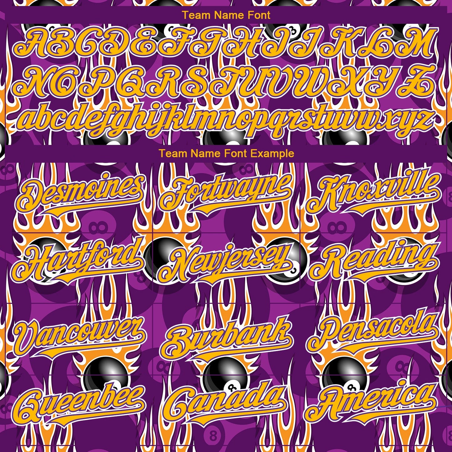 Custom Purple Gold-White 3D Pattern Design Billiards Snooker 8 Ball With Hotrod Flame Authentic Baseball Jersey - Sky-Custom