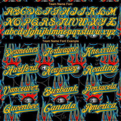 Custom Black Gold-Lakes Blue 3D Pattern Design Bowling Ball With Hotrod Flame Authentic Baseball Jersey - Sky-Custom
