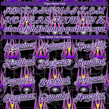 Custom Black Purple-White 3D Pattern Design Bowling Ball With Hotrod Flame Authentic Baseball Jersey - Sky-Custom