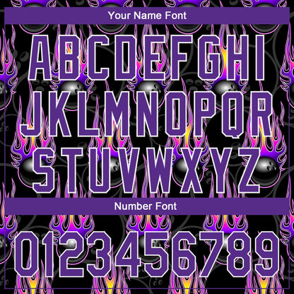 Custom Black Purple-White 3D Pattern Design Bowling Ball With Hotrod Flame Authentic Baseball Jersey - Sky-Custom