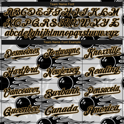 Custom White Black-Old Gold 3D Pattern Design Bowling Ball With Hotrod Flame Authentic Baseball Jersey - Sky-Custom