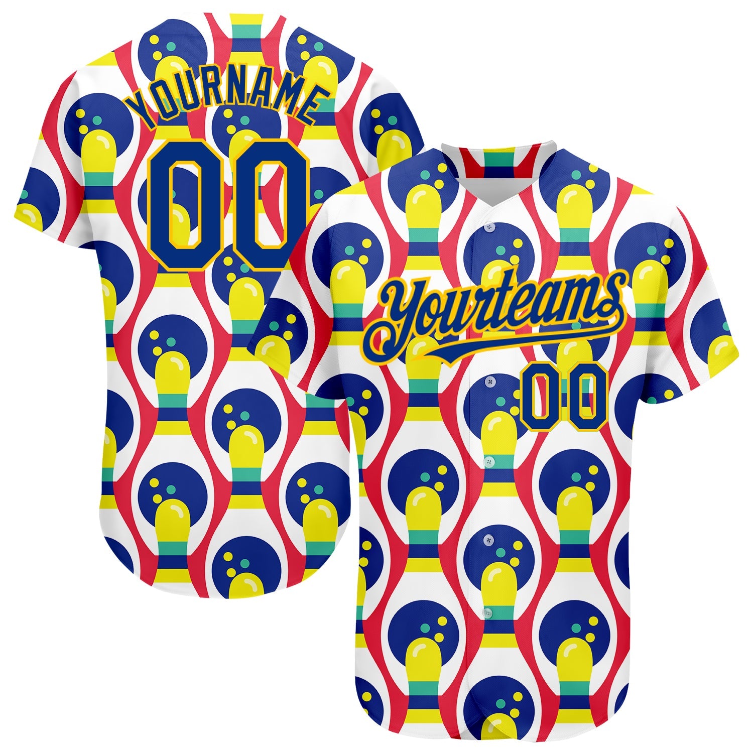 Custom White Royal-Yellow 3D Pattern Design Bowling Authentic Baseball Jersey - Sky-Custom