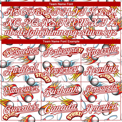Custom White Red 3D Pattern Design Firely Bowling Authentic Baseball Jersey - Sky-Custom
