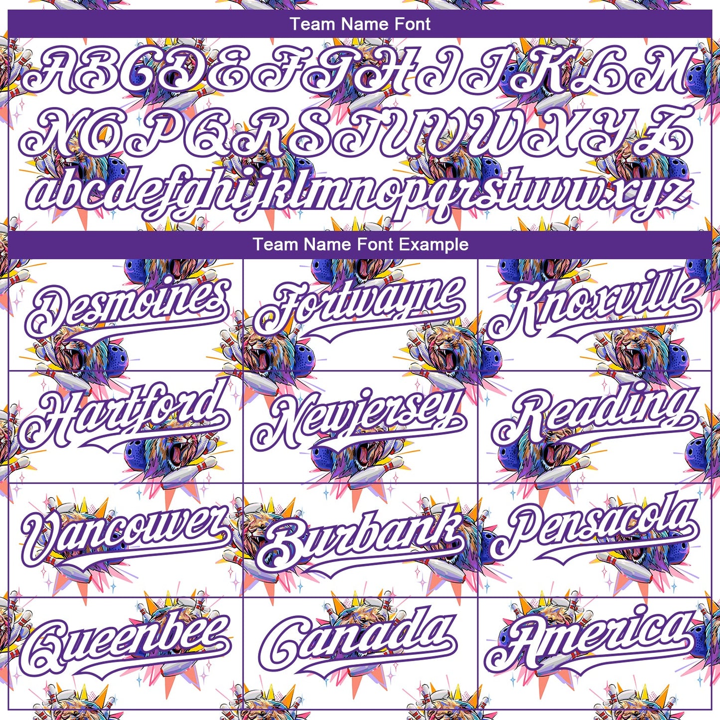 Custom White Purple 3D Pattern Design Growling Lion Among The Bowling Authentic Baseball Jersey - Sky-Custom