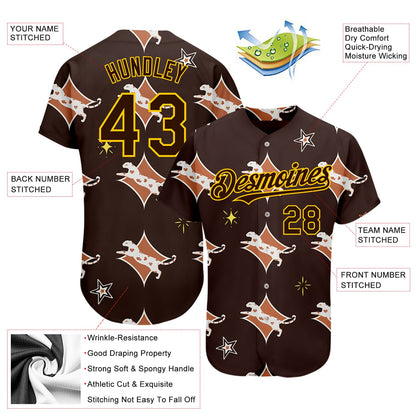 Custom Brown Yellow 3D Pattern Design Leopard Authentic Baseball Jersey - Sky-Custom