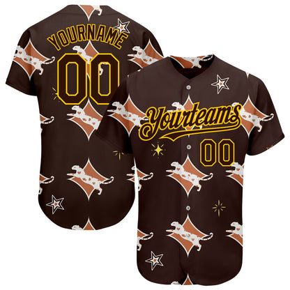 Custom Brown Yellow 3D Pattern Design Leopard Authentic Baseball Jersey - Sky-Custom