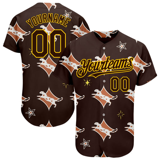 Custom Brown Yellow 3D Pattern Design Leopard Authentic Baseball Jersey - Sky-Custom