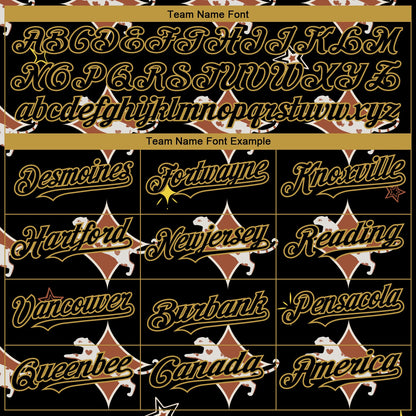 Custom Black Old Gold 3D Pattern Design Leopard Authentic Baseball Jersey - Sky-Custom