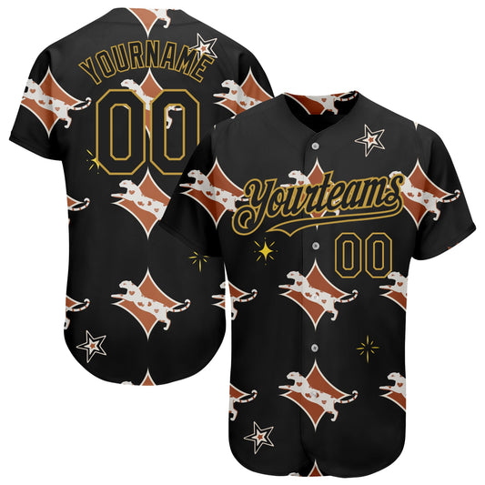 Custom Black Old Gold 3D Pattern Design Leopard Authentic Baseball Jersey - Sky-Custom
