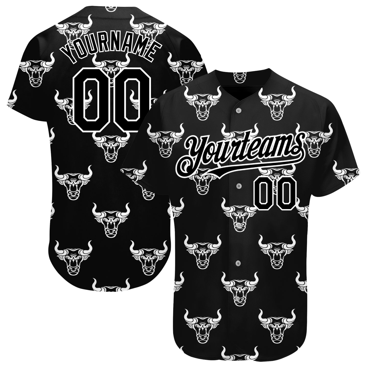 Custom Black White 3D Pattern Design Ox Authentic Baseball Jersey - Sky-Custom