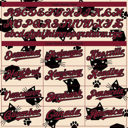 Custom Cream Crimson-Black 3D Pattern Design Cat Authentic Baseball Jersey - Sky-Custom