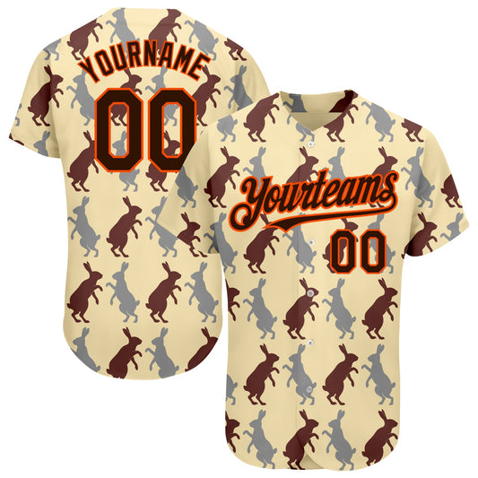 Custom City Cream Brown-Orange 3D Pattern Design Rabbit Authentic Baseball Jersey - Sky-Custom