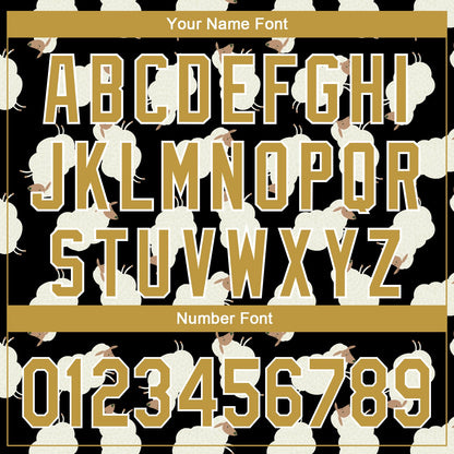 Custom Black Old Gold-White 3D Pattern Design Goat Authentic Baseball Jersey - Sky-Custom