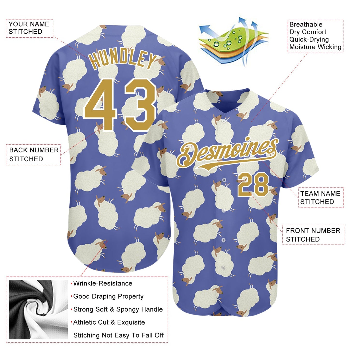 Custom Purple Old Gold-White 3D Pattern Design Goat Authentic Baseball Jersey - Sky-Custom