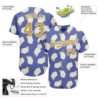 Custom Purple Old Gold-White 3D Pattern Design Goat Authentic Baseball Jersey - Sky-Custom