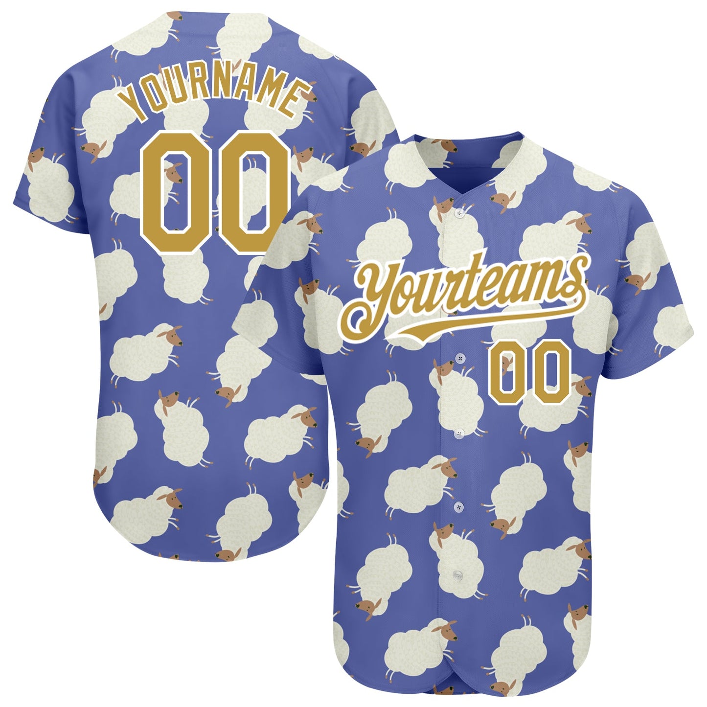 Custom Purple Old Gold-White 3D Pattern Design Goat Authentic Baseball Jersey - Sky-Custom