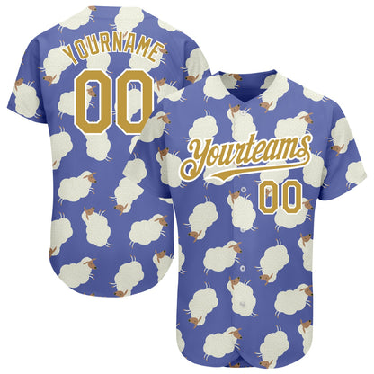 Custom Purple Old Gold-White 3D Pattern Design Goat Authentic Baseball Jersey - Sky-Custom