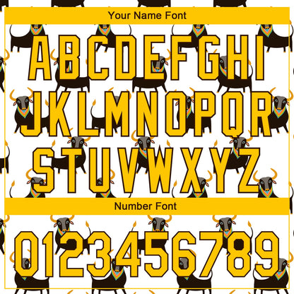 Custom White Yellow-Brown 3D Pattern Design Ox Authentic Baseball Jersey - Sky-Custom