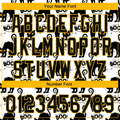 Custom White Black-Yellow 3D Pattern Design Cat Authentic Baseball Jersey - Sky-Custom
