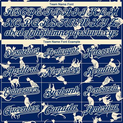 Custom US Navy Blue Cream 3D Pattern Design Cat Authentic Baseball Jersey - Sky-Custom