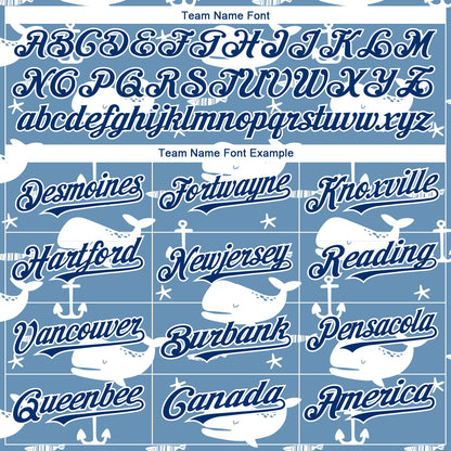Custom Light Blue US Navy Blue-White 3D Pattern Design Whale Authentic Baseball Jersey - Sky-Custom