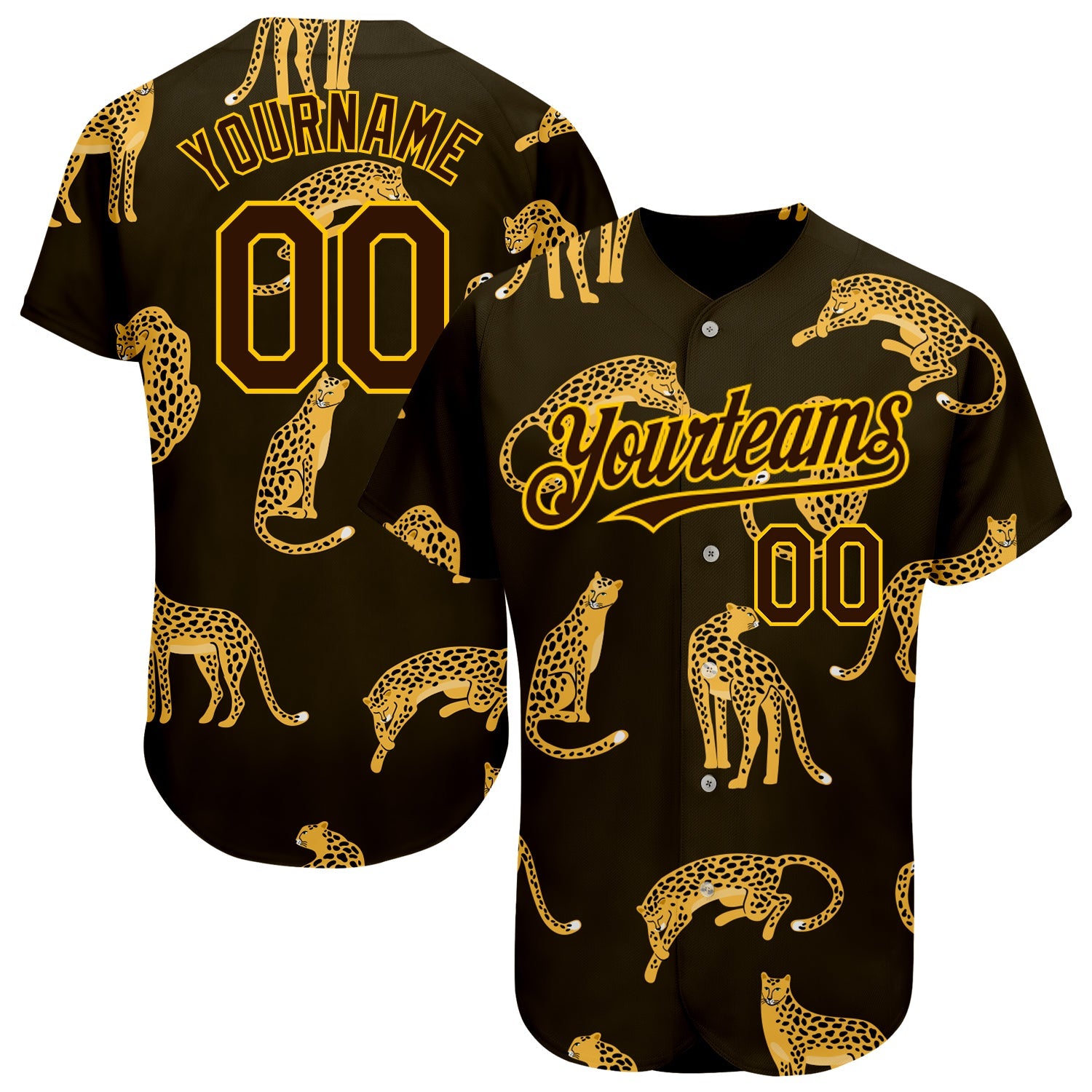 Custom Brown Yellow 3D Pattern Design Leopard Authentic Baseball Jersey - Sky-Custom