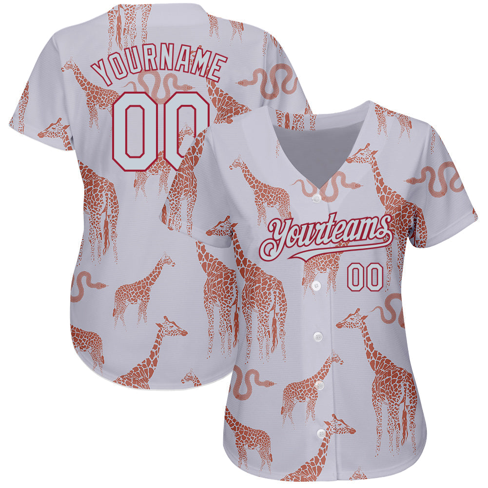 Custom Gray Silver-Cardinal 3D Pattern Design Giraffe And Snake Authentic Baseball Jersey - Sky-Custom