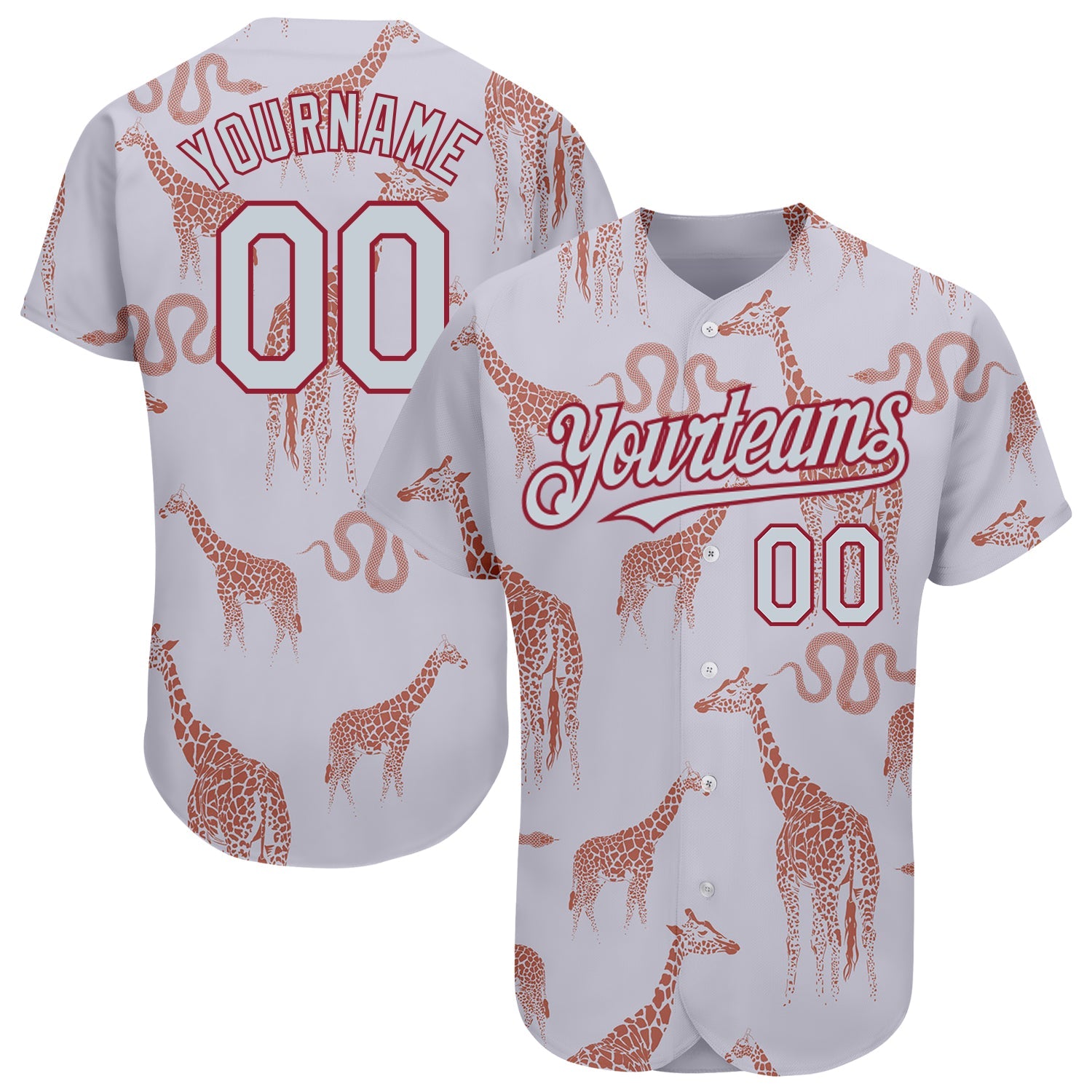 Custom Gray Silver-Cardinal 3D Pattern Design Giraffe And Snake Authentic Baseball Jersey - Sky-Custom