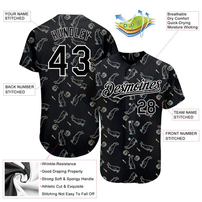 Custom Black White 3D Pattern Design Rabbit Authentic Baseball Jersey - Sky-Custom