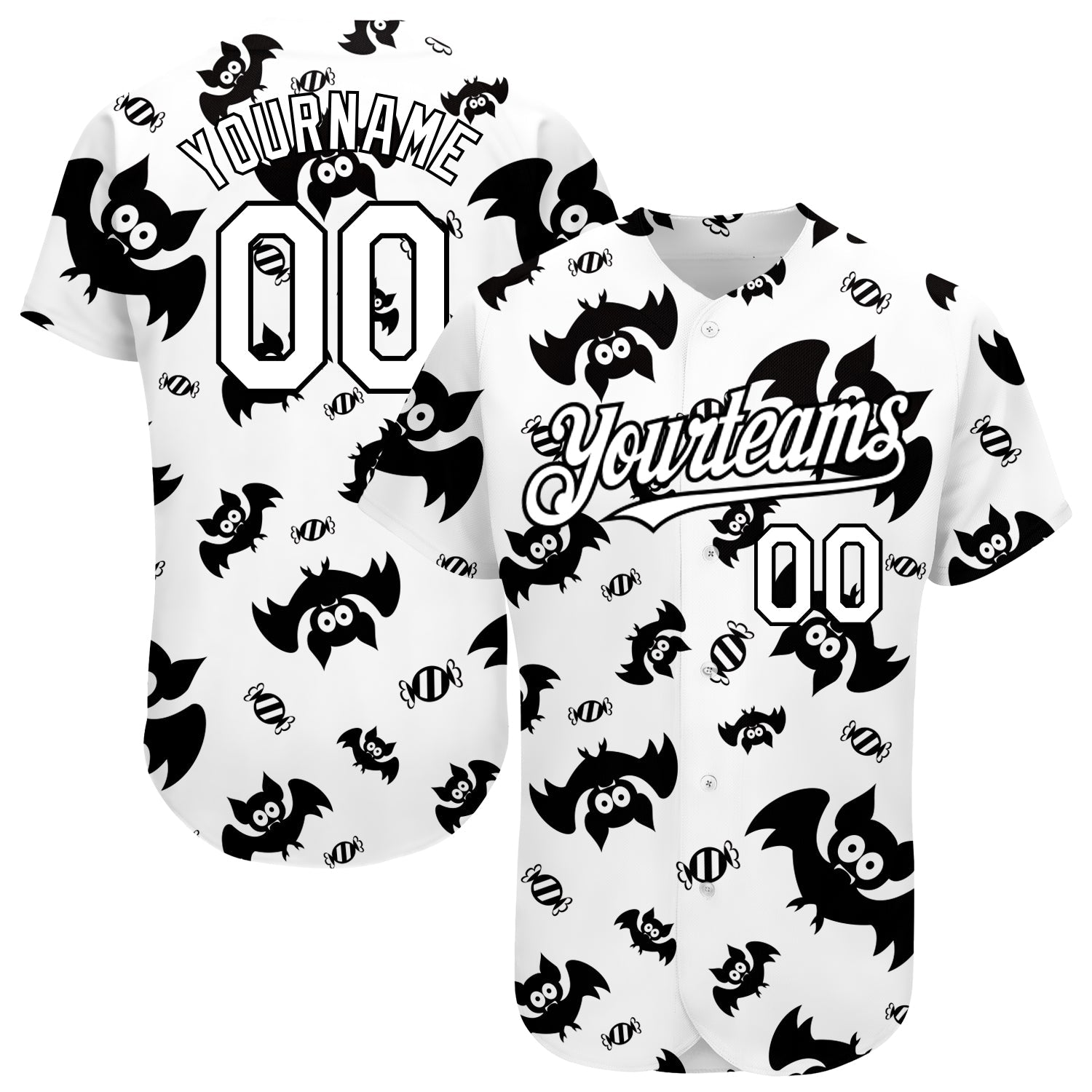 Custom White Black 3D Pattern Design Bat Authentic Baseball Jersey - Sky-Custom