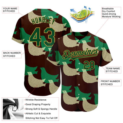 Custom Black Green-Old Gold 3D Pattern Design Bird Authentic Baseball Jersey - Sky-Custom
