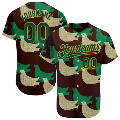 Custom Black Green-Old Gold 3D Pattern Design Bird Authentic Baseball Jersey - Sky-Custom