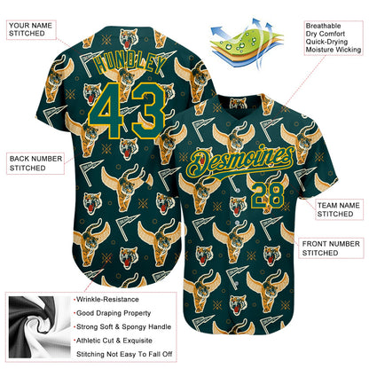 Custom Black Midnight Green-Gold 3D Pattern Design Tiger Authentic Baseball Jersey - Sky-Custom