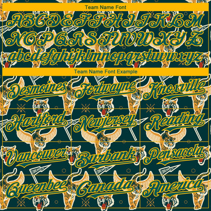 Custom Black Midnight Green-Gold 3D Pattern Design Tiger Authentic Baseball Jersey - Sky-Custom